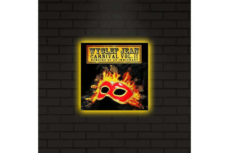 Lerretsbilde med LED-belysning 28x28 cm - Maske med fargerike detaljer og flammende bakgrunn - Rød / Oransje / Svart - Interiør - Maleri & posters - Lerretsbilder