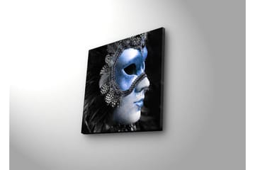 Lerretsbilde med LED-belysning 28x28 cm - Maskert kvinne med glitrende blå maske - Blå / Svart - Interiør - Maleri & posters - Lerretsbilder
