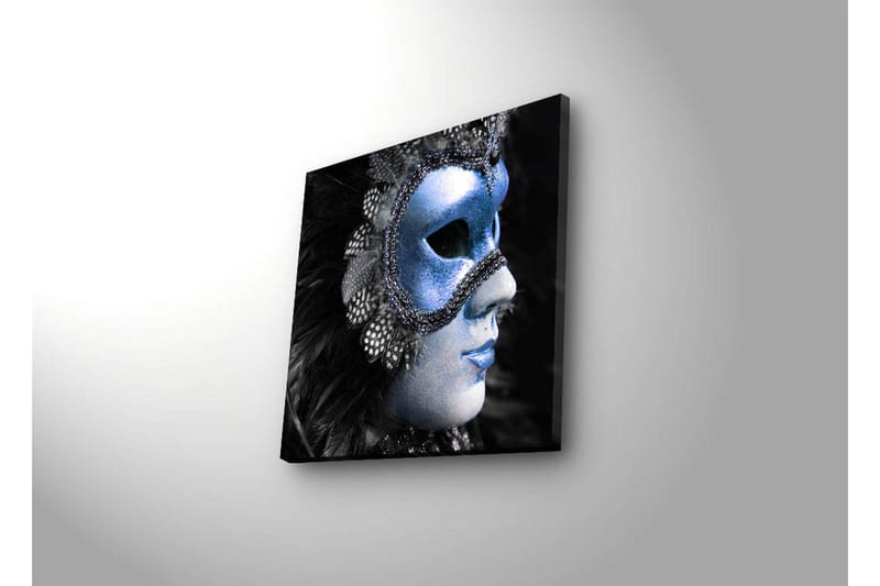 Lerretsbilde med LED-belysning 28x28 cm - Maskert kvinne med glitrende blå maske - Blå / Svart - Interiør - Maleri & posters - Lerretsbilder