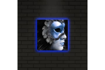 Lerretsbilde med LED-belysning 28x28 cm - Maskert kvinne med glitrende blå maske - Blå / Svart - Interiør - Maleri & posters - Lerretsbilder