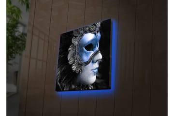 Lerretsbilde med LED-belysning 28x28 cm - Maskert kvinne med glitrende blå maske - Blå / Svart - Interiør - Maleri & posters - Lerretsbilder
