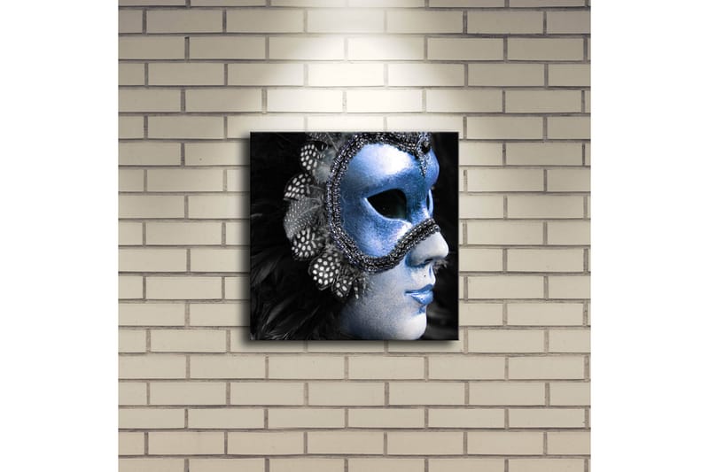 Lerretsbilde med LED-belysning 28x28 cm - Maskert kvinne med glitrende blå maske - Blå / Svart - Interiør - Maleri & posters - Lerretsbilder