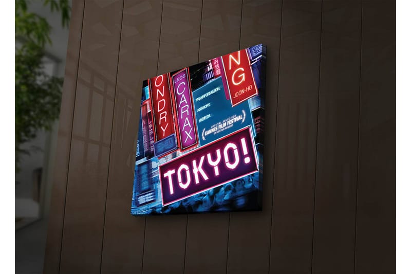 Lerretsbilde med LED-belysning 28x28 cm - Neonlys med teksten TOKYO!, Rosa / Blå / Rød