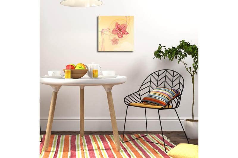 Lerretsbilde med LED-belysning 28x28 cm - Rosa blomster i en myk og lys komposisjon - Rosa / Gul / Beige - Interiør - Maleri & posters - Lerretsbilder