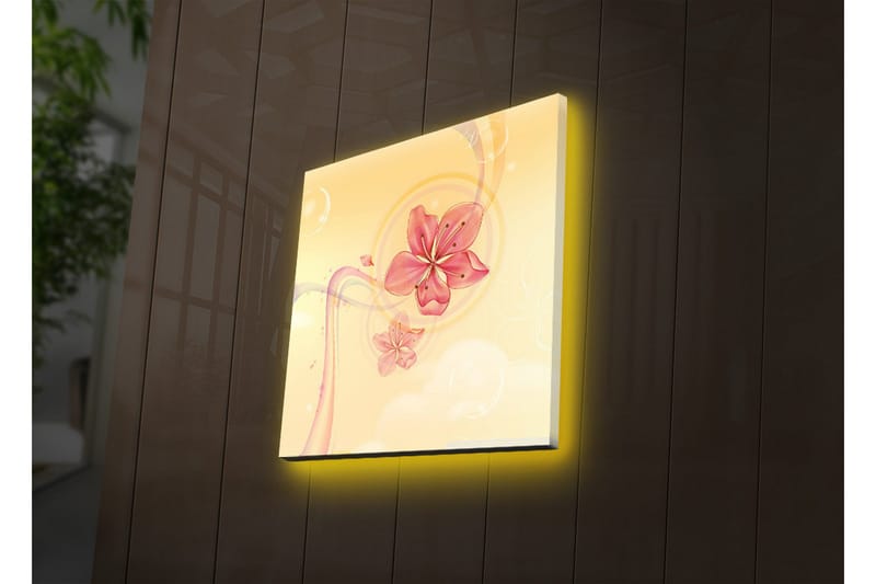 Lerretsbilde med LED-belysning 28x28 cm - Rosa blomster i en myk og lys komposisjon - Rosa / Gul / Beige - Interiør - Maleri & posters - Lerretsbilder