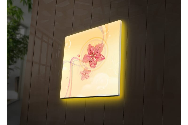 Lerretsbilde med LED-belysning 28x28 cm - Rosa blomster i en myk og lys komposisjon - Rosa / Gul / Beige - Interiør - Maleri & posters - Lerretsbilder