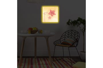 Lerretsbilde med LED-belysning 28x28 cm - Rosa blomster i en myk og lys komposisjon - Rosa / Gul / Beige - Interiør - Maleri & posters - Lerretsbilder
