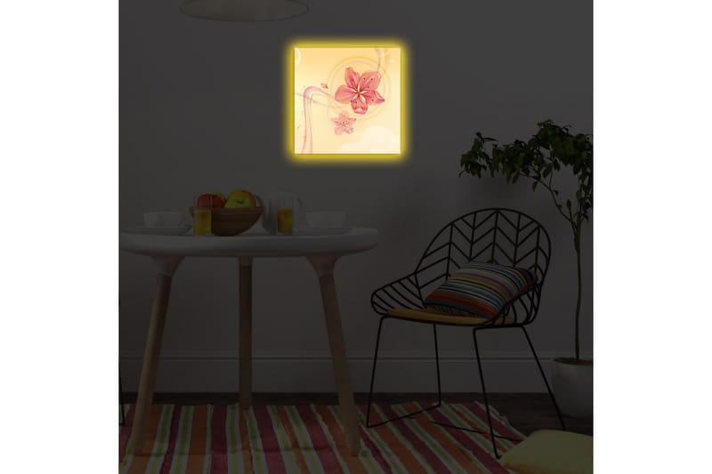 Lerretsbilde med LED-belysning 28x28 cm - Rosa blomster i en myk og lys komposisjon - Rosa / Gul / Beige - Interiør - Maleri & posters - Lerretsbilder