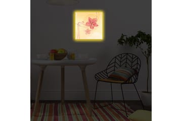 Lerretsbilde med LED-belysning 28x28 cm - Rosa blomster i en myk og lys komposisjon - Rosa / Gul / Beige - Interiør - Maleri & posters - Lerretsbilder