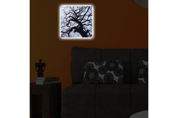 Lerretsbilde med LED-belysning 28x28 cm - Silhuett av et tre mot en lys bakgrunn - Svart / Blå / Hvit - Interiør - Maleri & posters - Lerretsbilder