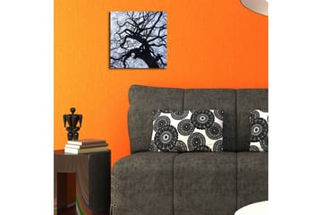 Lerretsbilde med LED-belysning 28x28 cm - Silhuett av et tre mot en lys bakgrunn - Svart / Blå / Hvit - Interiør - Maleri & posters - Lerretsbilder