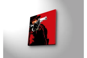 Lerretsbilde med LED-belysning 28x28 cm - Skarpt portrett av en revolvermann med en pistol i hånden - Rød / Svart - Interiør - Maleri & posters - Lerretsbilder