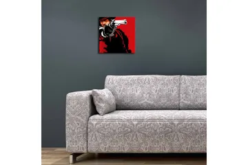 Lerretsbilde med LED-belysning 28x28 cm - Skarpt portrett av en revolvermann med en pistol i hånden - Rød / Svart - Interiør - Maleri & posters - Lerretsbilder