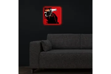 Lerretsbilde med LED-belysning 28x28 cm - Skarpt portrett av en revolvermann med en pistol i hånden - Rød / Svart - Interiør - Maleri & posters - Lerretsbilder