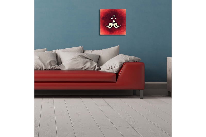 Lerretsbilde med LED-belysning 28x28 cm - Stiliserte fugler i en abstrakt komposisjon - Rød / Hvit - Interiør - Maleri & posters - Lerretsbilder
