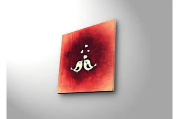 Lerretsbilde med LED-belysning 28x28 cm - Stiliserte fugler i en abstrakt komposisjon - Rød / Hvit - Interiør - Maleri & posters - Lerretsbilder