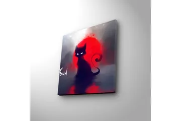 Lerretsbilde med LED-belysning 28x28 cm - Svart katt mot en rød solnedgang - Svart / Rød / Grå - Interiør - Maleri & posters - Lerretsbilder