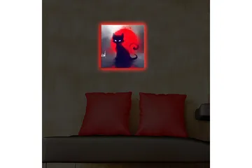 Lerretsbilde med LED-belysning 28x28 cm - Svart katt mot en rød solnedgang - Svart / Rød / Grå - Interiør - Maleri & posters - Lerretsbilder