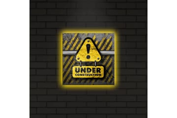 Lerretsbilde med LED-belysning 28x28 cm - Varselskilt for byggeplass med teksten UNDER CONSTRUCTION - Gul / Svart / Grå - Interiør - Maleri & posters - Lerretsbilder