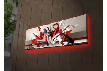 Lerretsbilde med LED-belysning 30x90 cm - Abstrakt komposisjon med dynamiske former i rødt og svart - Rød / Svart / Hvit - Interiør - Maleri & posters - Lerretsbilder