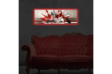 Lerretsbilde med LED-belysning 30x90 cm - Abstrakt komposisjon med dynamiske former i rødt og svart - Rød / Svart / Hvit - Interiør - Maleri & posters - Lerretsbilder