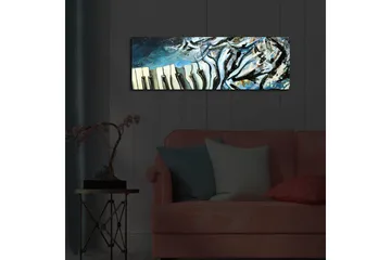 Lerretsbilde med LED-belysning 30x90 cm - Abstrakt komposisjon med pianotangenter og blå nyanser - Blå / Svart / Hvit - Interiør - Maleri & posters - Lerretsbilder