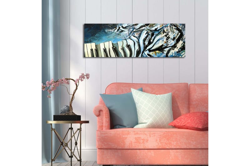 Lerretsbilde med LED-belysning 30x90 cm - Abstrakt komposisjon med pianotangenter og blå nyanser - Blå / Svart / Hvit - Interiør - Maleri & posters - Lerretsbilder