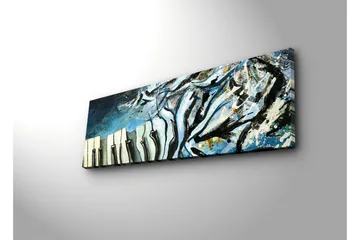 Lerretsbilde med LED-belysning 30x90 cm - Abstrakt komposisjon med pianotangenter og blå nyanser - Blå / Svart / Hvit - Interiør - Maleri & posters - Lerretsbilder