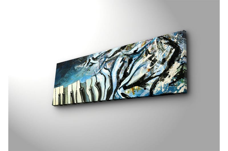 Lerretsbilde med LED-belysning 30x90 cm - Abstrakt komposisjon med pianotangenter og blå nyanser - Blå / Svart / Hvit - Interiør - Maleri & posters - Lerretsbilder