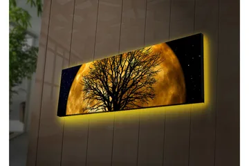 Lerretsbilde med LED-belysning 30x90 cm - Atmosfærisk motiv av en måne bak en silhuett av et tre - Gull / Svart - Interiør - Maleri & posters - Lerretsbilder