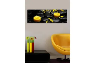 Lerretsbilde med LED-belysning 30x90 cm - Beroligende komposisjon med svarte steiner og brennende lys - Svart / Gul / Grå - Interiør - Maleri & posters - Lerretsbilder