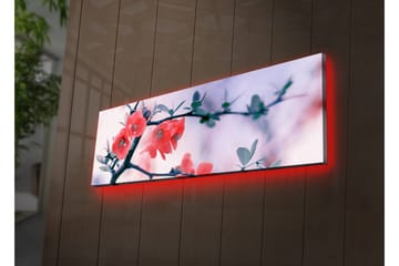 Lerretsbilde med LED-belysning 30x90 cm - Blomstrende kvist med rosa blomster - Rosa / Grønn / Hvit - Interiør - Maleri & posters - Lerretsbilder