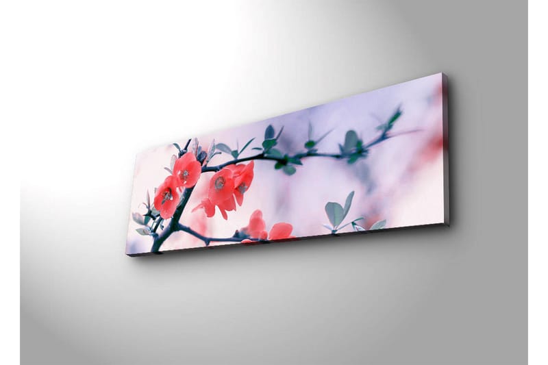 Lerretsbilde med LED-belysning 30x90 cm - Blomstrende kvist med rosa blomster - Rosa / Grønn / Hvit - Interiør - Maleri & posters - Lerretsbilder