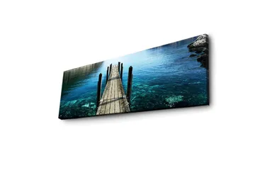 Lerretsbilde med LED-belysning 30x90 cm - Brygge som strekker seg over klart vann - Blå / Grønn / Brun - Interiør - Maleri & posters - Lerretsbilder