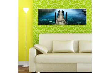 Lerretsbilde med LED-belysning 30x90 cm - Brygge som strekker seg over klart vann - Blå / Grønn / Brun - Interiør - Maleri & posters - Lerretsbilder
