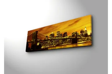 Lerretsbilde med LED-belysning 30x90 cm - Bysilhuett med bro i solnedgangens gylne lys - Gull / Svart / Oransje - Interiør - Maleri & posters - Lerretsbilder