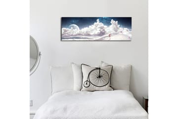 Lerretsbilde med LED-belysning 30x90 cm - Drømmeaktig landskap med en enslig figur som bærer en paraply i et snødekt miljø under en stjerneklar himmel - Blå / Hvit / Rosa - Interiør - Maleri & posters - Lerretsbilder