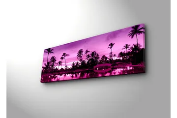 Lerretsbilde med LED-belysning 30x90 cm - Drømmende strandscene med palmer i skumringslyset - Lilla / Svart - Interiør - Maleri & posters - Lerretsbilder