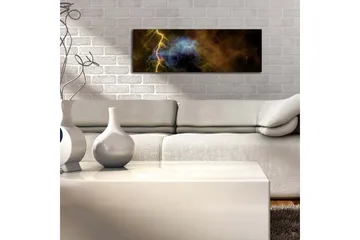 Lerretsbilde med LED-belysning 30x90 cm - Dramatisk kosmisk landskap med lyn og fargeeksplosjoner - Gull / Blå / Svart - Interiør - Maleri & posters - Lerretsbilder