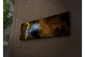 Lerretsbilde med LED-belysning 30x90 cm - Dramatisk kosmisk landskap med lyn og fargeeksplosjoner - Gull / Blå / Svart - Interiør - Maleri & posters - Lerretsbilder