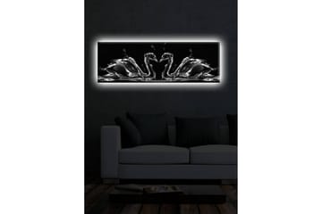 Lerretsbilde med LED-belysning 30x90 cm - Elegante svaner i vannbevegelse - Svart / Hvit / Grå - Interiør - Maleri & posters - Lerretsbilder