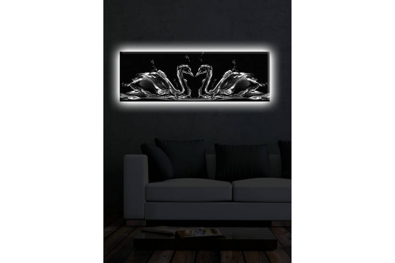 Lerretsbilde med LED-belysning 30x90 cm - Elegante svaner i vannbevegelse - Svart / Hvit / Grå - Interiør - Maleri & posters - Lerretsbilder