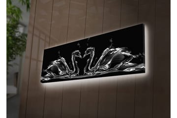 Lerretsbilde med LED-belysning 30x90 cm - Elegante svaner i vannbevegelse - Svart / Hvit / Grå - Interiør - Maleri & posters - Lerretsbilder