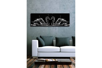 Lerretsbilde med LED-belysning 30x90 cm - Elegante svaner i vannbevegelse - Svart / Hvit / Grå - Interiør - Maleri & posters - Lerretsbilder