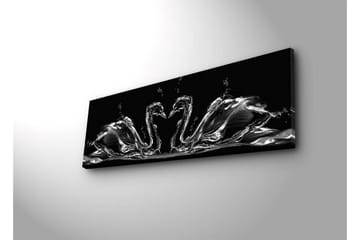 Lerretsbilde med LED-belysning 30x90 cm - Elegante svaner i vannbevegelse - Svart / Hvit / Grå - Interiør - Maleri & posters - Lerretsbilder