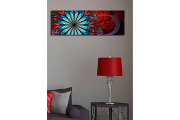 Lerretsbilde med LED-belysning 30x90 cm - Fargerik abstrakt komposisjon med blomsterlignende mønster - Rød / Turkis / Grå - Interiør - Maleri & posters - Lerretsbilder