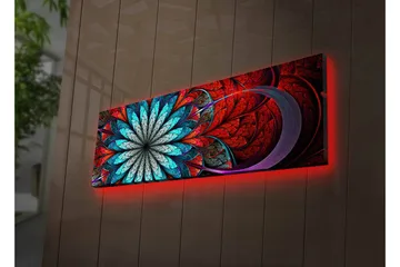 Lerretsbilde med LED-belysning 30x90 cm - Fargerik abstrakt komposisjon med blomsterlignende mønster - Rød / Turkis / Grå - Interiør - Maleri & posters - Lerretsbilder