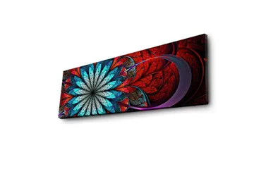 Lerretsbilde med LED-belysning 30x90 cm - Fargerik abstrakt komposisjon med blomsterlignende mønster - Rød / Turkis / Grå - Interiør - Maleri & posters - Lerretsbilder