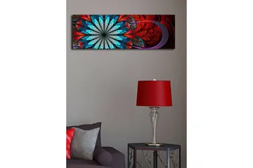 Lerretsbilde med LED-belysning 30x90 cm - Fargerik abstrakt komposisjon med blomsterlignende mønster - Rød / Turkis / Grå - Interiør - Maleri & posters - Lerretsbilder