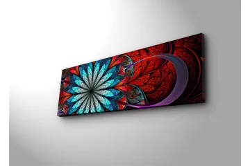 Lerretsbilde med LED-belysning 30x90 cm - Fargerik abstrakt komposisjon med blomsterlignende mønster - Rød / Turkis / Grå - Interiør - Maleri & posters - Lerretsbilder
